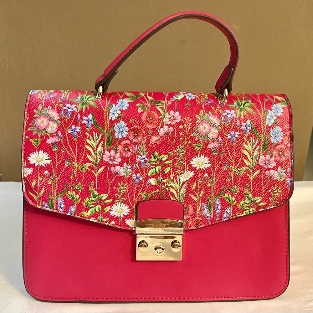 HP x 2 IMAN Pink Satchel Bag with Floral Elegance and Side Hardware Crossbody - Picture 11 of 13